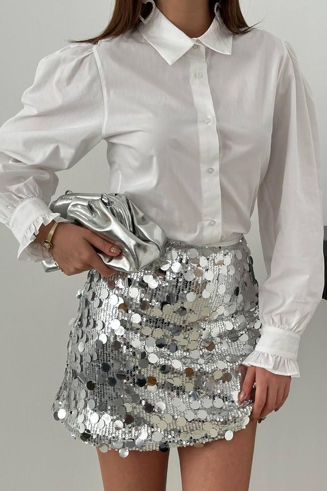 Elisa Silver Glam Bodycon Mini Skirt Wholesale Clothing Sexy