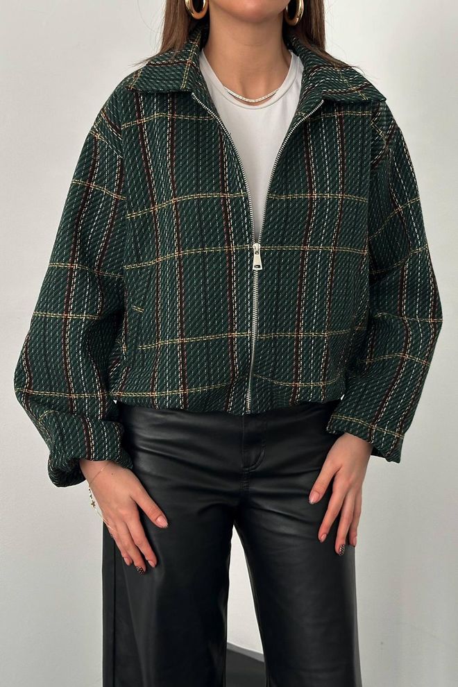 Elisa Green Overshirt Jacket With Checkered Pattern Wholesale Clothing Lounge