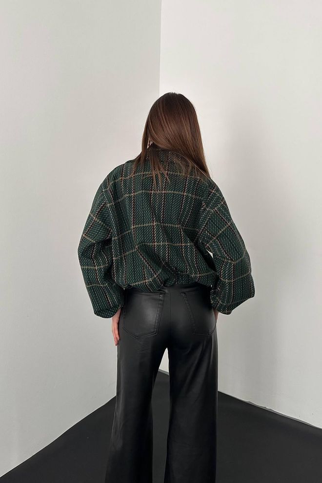 Elisa Green Overshirt Jacket With Checkered Pattern Wholesale Clothing Vintage