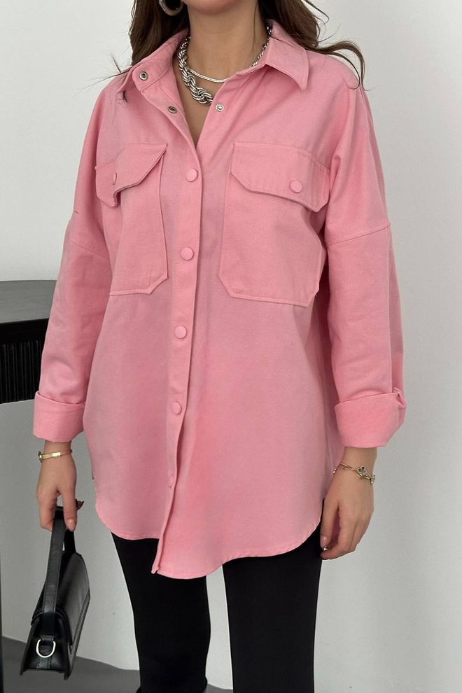 Elisa Pink Notched Neck Oversized Fit Shirt Wholesale Clothing 1