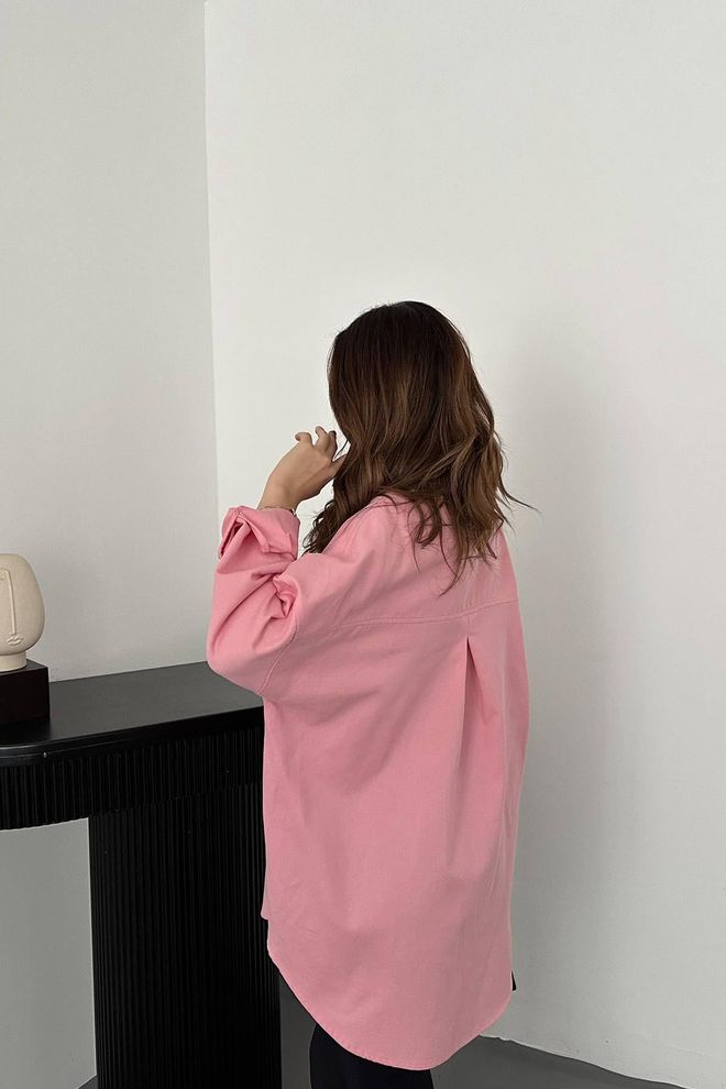 Elisa Pink Notched Neck Oversized Fit Shirt Wholesale Clothing Vintage