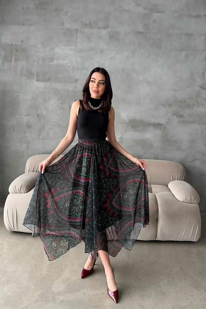 Elisa Black Ethnic Elegant Midi Skirt Wholesale Clothing Casual
