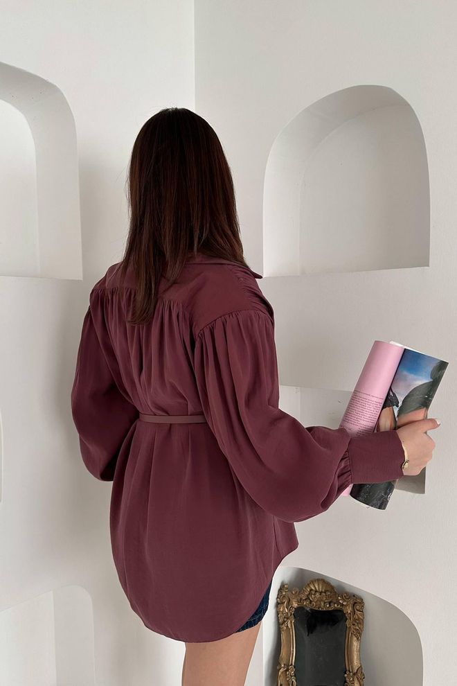 Elisa Claret Red Shirt With Notched Neck And Button Closure Wholesale Clothing Spring