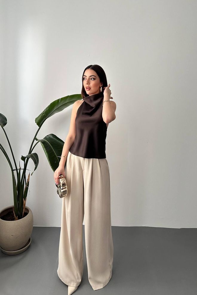 Elisa بلوزة أسود أنيقة برقبة حمالة ملابس بالجملة كوكتيل