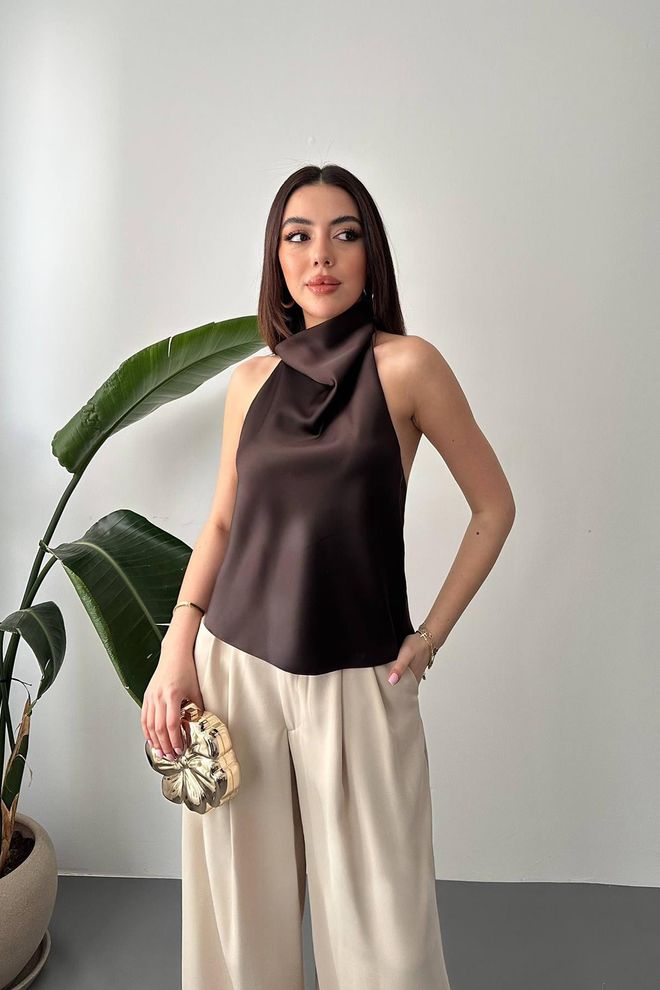 Elisa بلوزة أسود أنيقة برقبة حمالة ملابس بالجملة 1