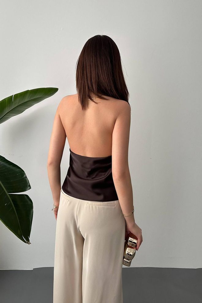 Elisa بلوزة أسود أنيقة برقبة حمالة ملابس بالجملة 5