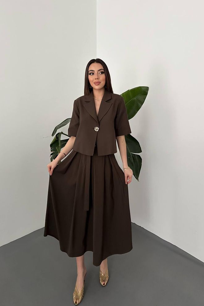 Elisa Brown Elegant Formal Vintage Set Wholesale Clothing Casual