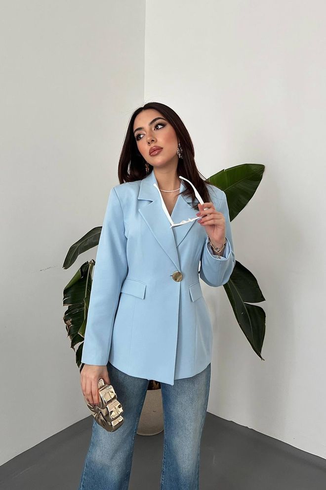 Elisa Blue Single Breasted Blazer Jacket Wholesale Clothing Casual