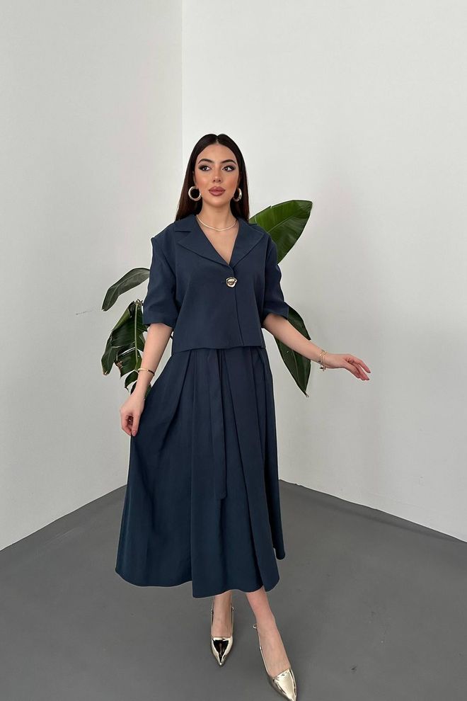 Elisa Navy Blue Elegant Formal Set Wholesale Clothing Modest