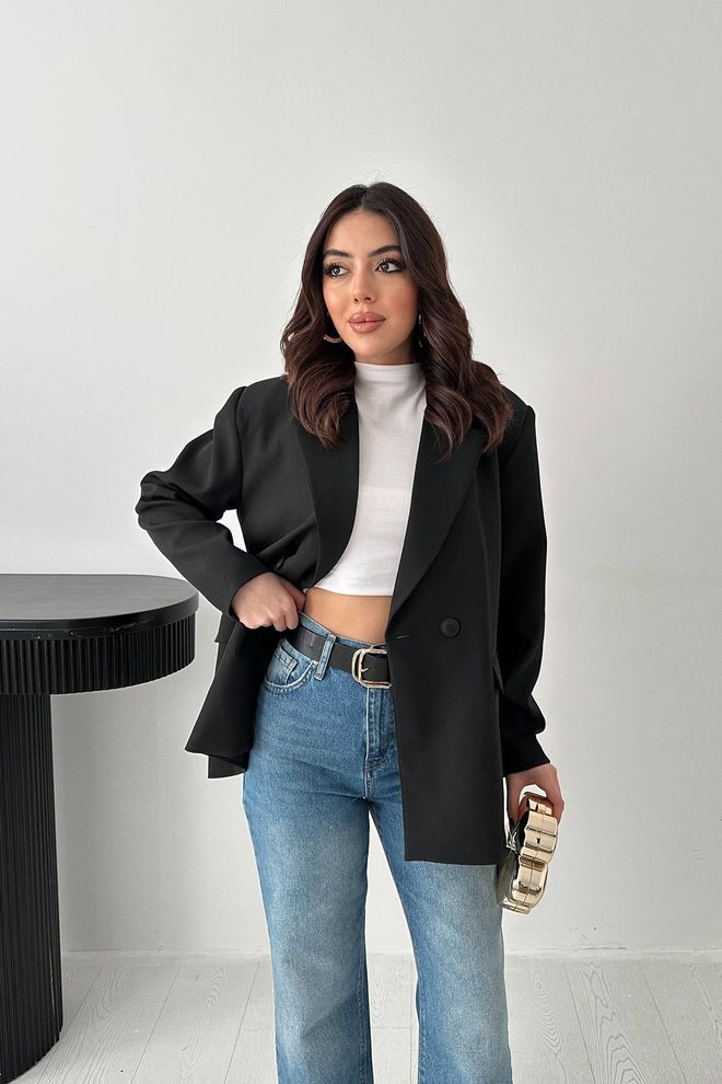 Elisa Black Double Breasted Blazer Jacket Wholesale Clothing Casual