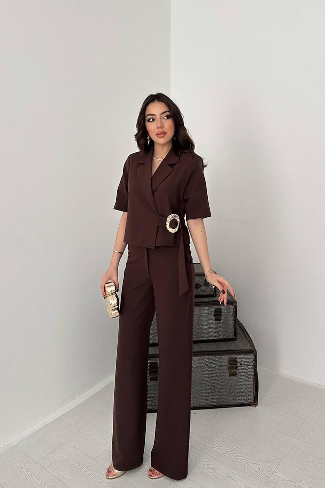 Elisa Brown Elegant Formal Set With Palazzo Pants Wholesale Clothing Formal