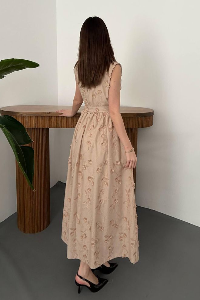 Elisa Beige Elegant A Line Maxi Dress With Cap Sleeves Wholesale Clothing Vintage