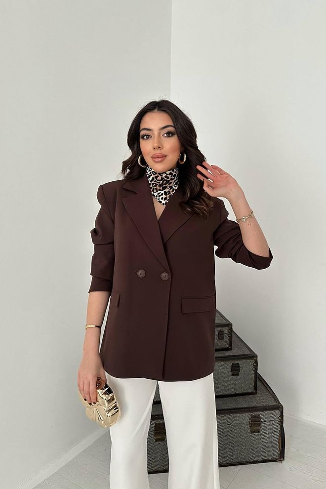 Elisa Brown Double Breasted Blazer Jacket Wholesale Clothing Casual