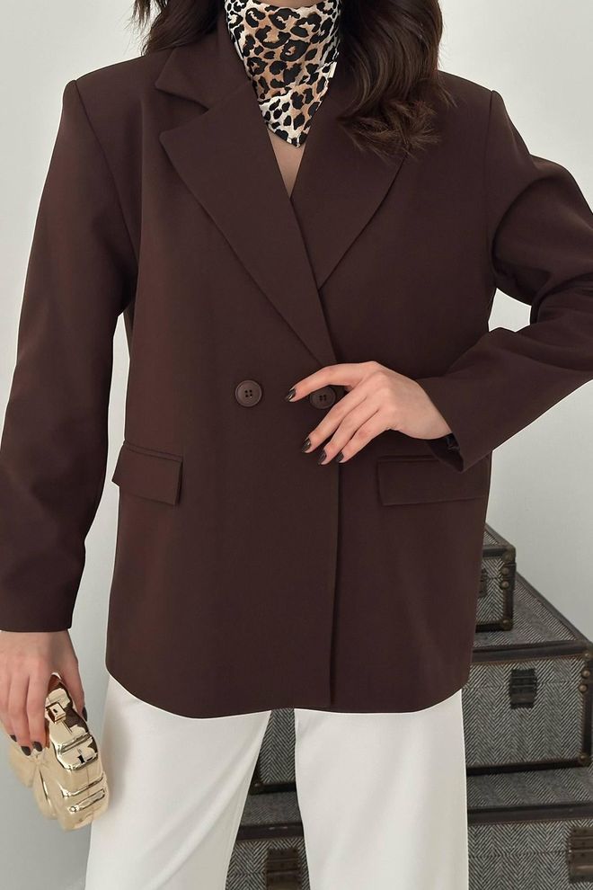Elisa Brown Double Breasted Blazer Jacket Wholesale Clothing Spring
