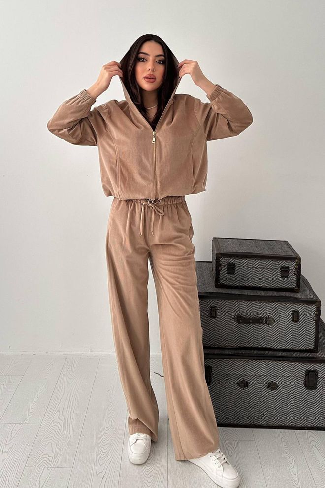 Elisa Beige Casual Sport Streetwear Set Wholesale Clothing Casual