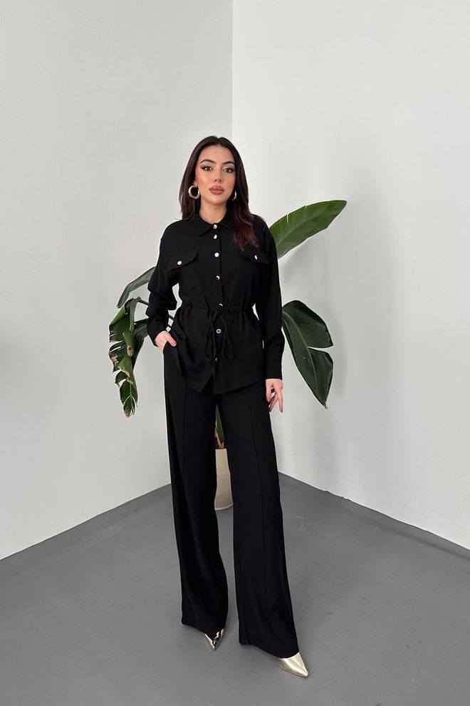 Elisa Elegant Black Set With Palazzo Pants Wholesale Clothing Vintage