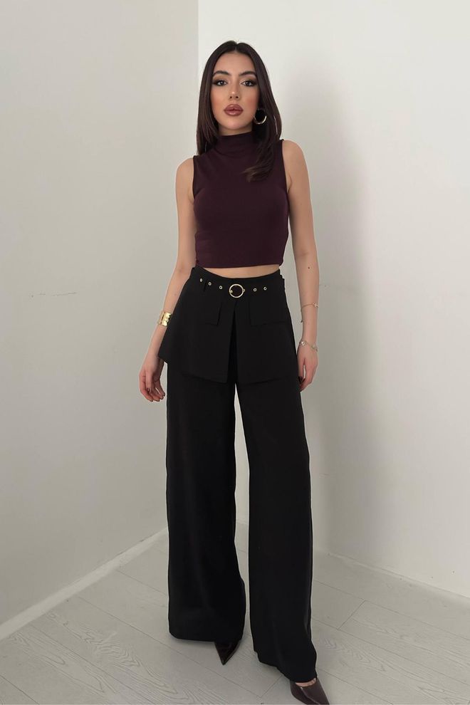 Elisa Black Palazzo Pants With High Waist And Wide Leg Wholesale Clothing Casual