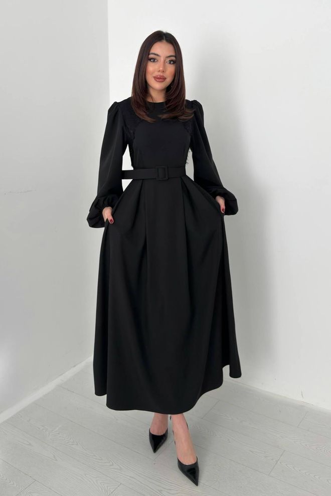 Elisa Black Modest Elegant Formal A Line Maxi Dress Wholesale Clothing Modest