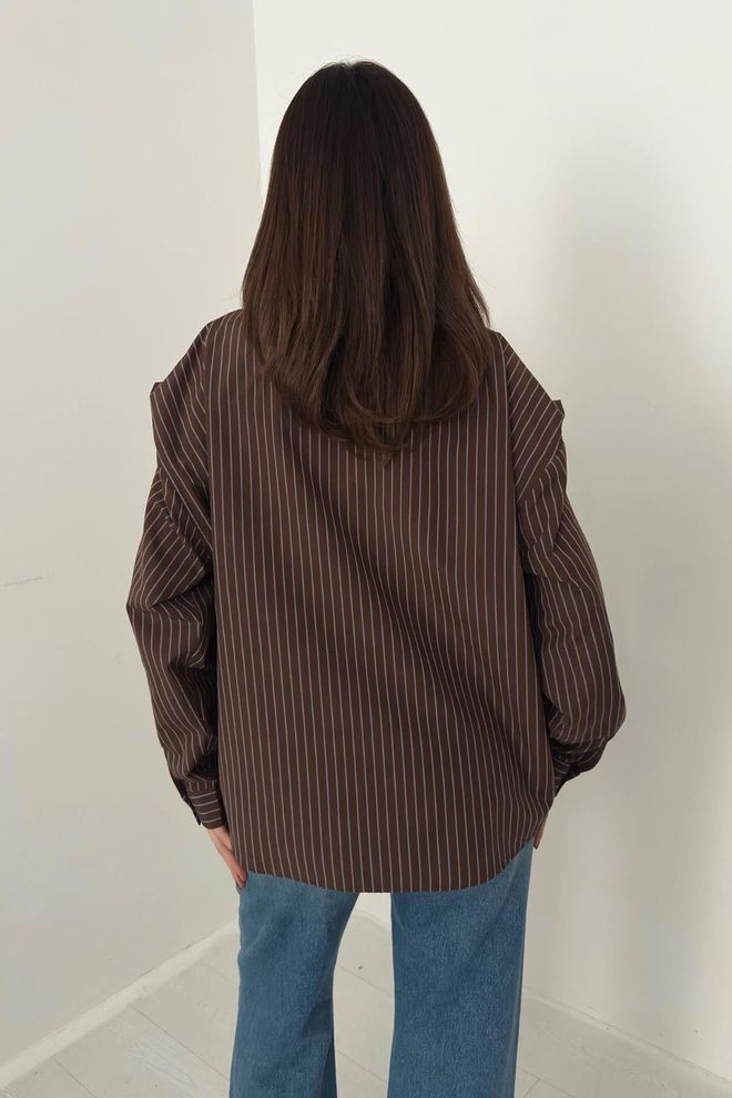 Elisa Brown Striped Oversized Fit Shirt Wholesale Clothing Vintage