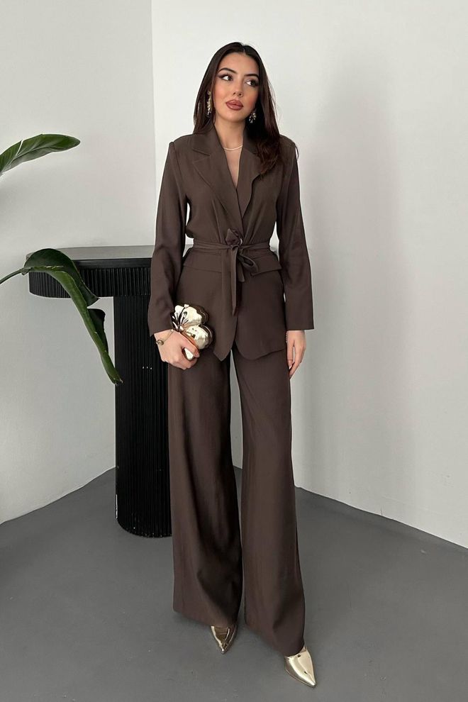 Elisa Elegant Brown Set With Palazzo Pants Wholesale Clothing Formal