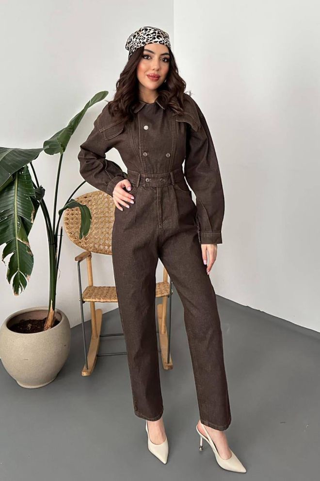 Elisa Brown Casual Streetwear Jumpsuit Wholesale Clothing Casual