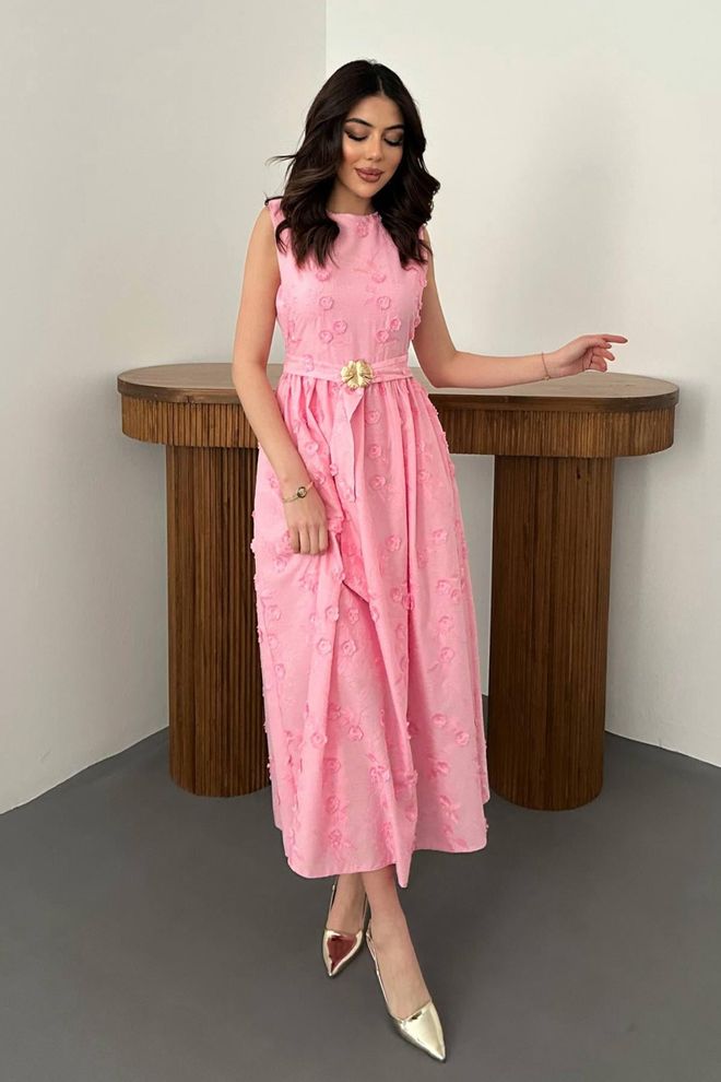 Elisa Pink Elegant A Line Midi Dress Wholesale Clothing 1