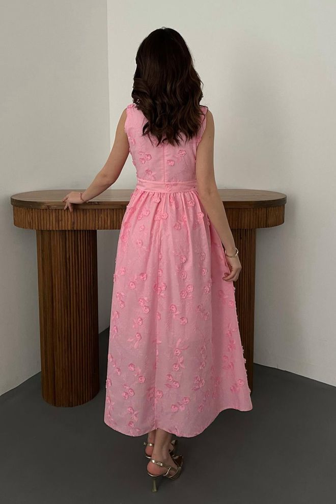Elisa Pink Elegant A Line Midi Dress Wholesale Clothing Vintage