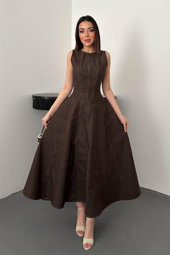 Elisa Elegante Vestido Marrón Fit And Flare Maxi Ropa al por mayor Formal