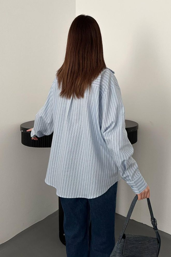 Elisa Blue Casual Preppy Elegant Striped Shirt Wholesale Clothing Preppy