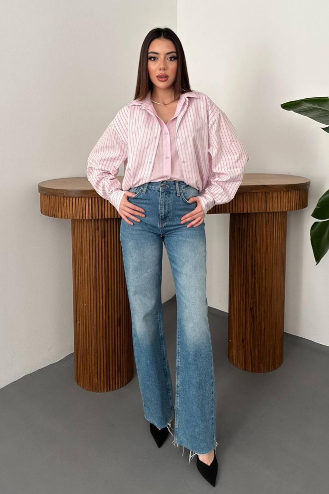 Elisa Pink Striped Oversized Fit Shirt Wholesale Clothing 1