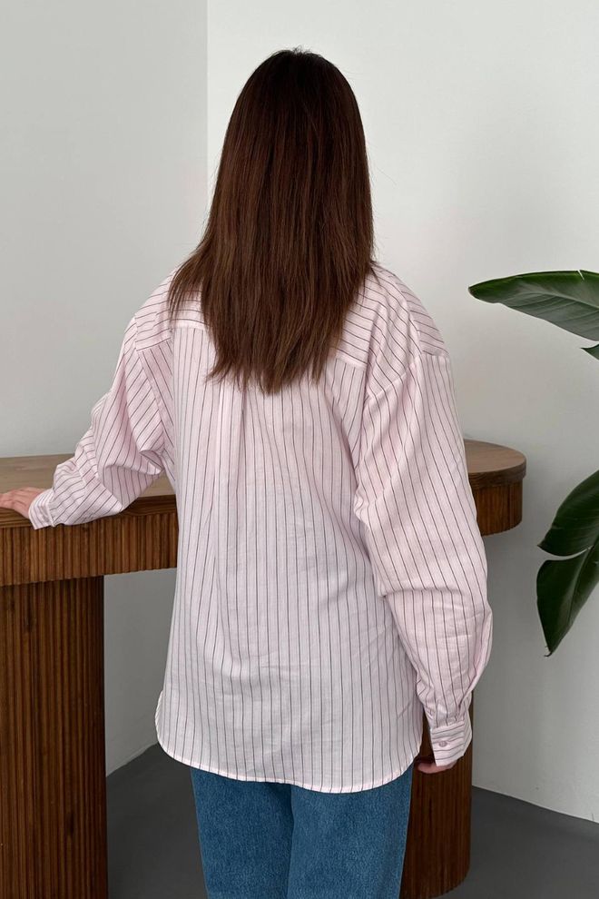 Elisa Pink Striped Oversized Fit Shirt Wholesale Clothing Spring
