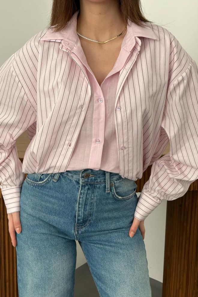 Elisa Pink Striped Oversized Fit Shirt Wholesale Clothing Lounge