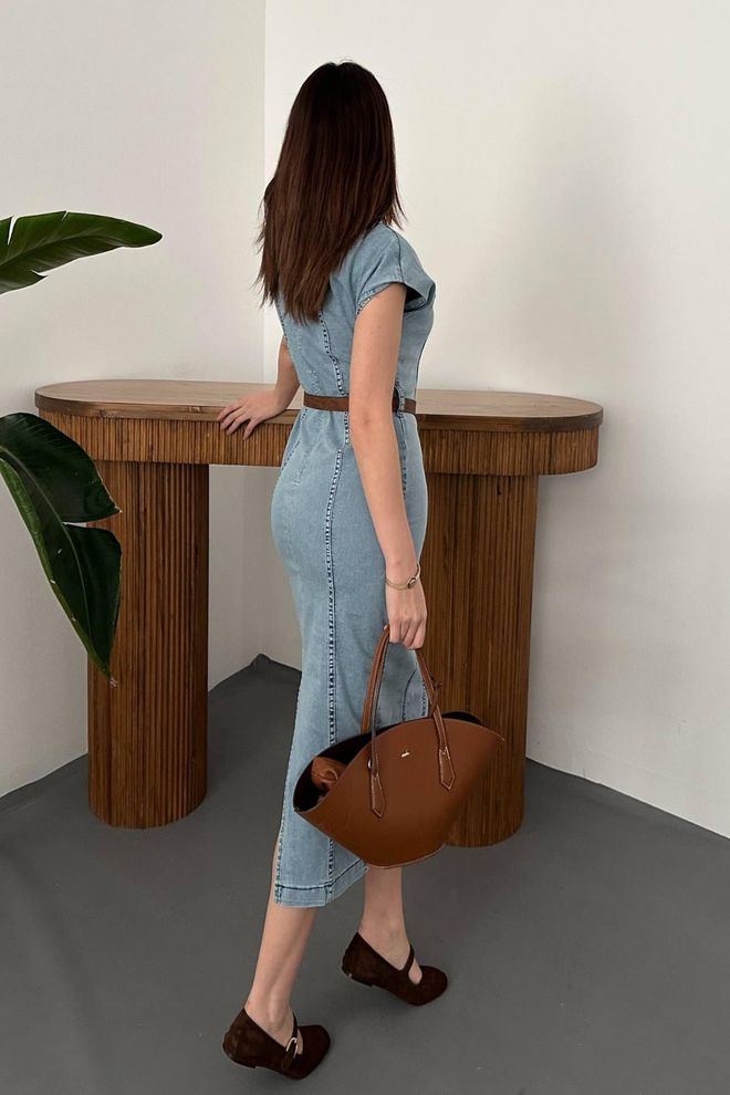 Elisa Blue Sheath Dress With Cap Sleeves And Round Neck Wholesale Clothing Formal