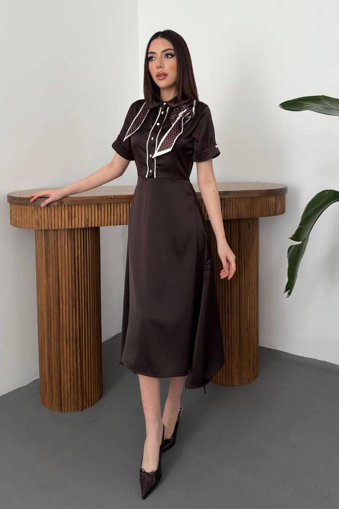 Elisa Rjav Eleganten Obleka Majica Midi Paisley Formalna Oblačila na debelo Formalno