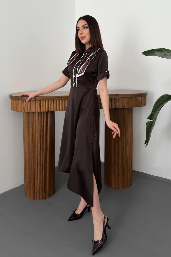 Elisa Rjav Eleganten Obleka Majica Midi Paisley Formalna Oblačila na debelo 1