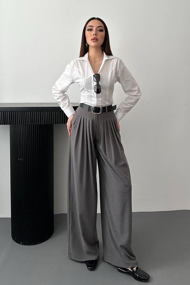 Elisa Grey Formal Wide Leg Palazzo Pants Wholesale Clothing Casual