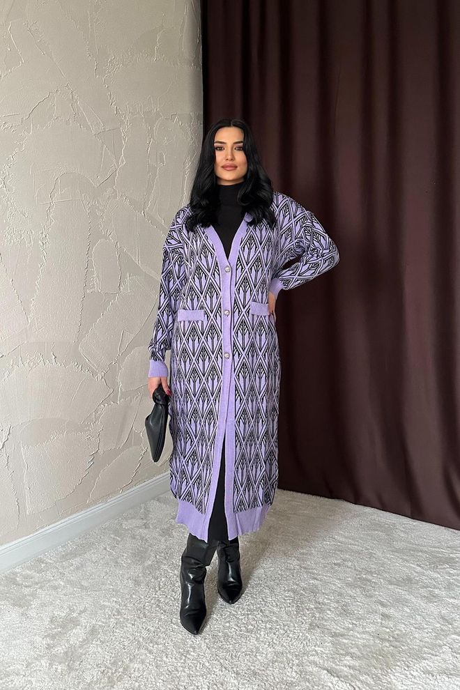 Elisa Gebreid vest met knopen Lila Groothandel Kleding Casual