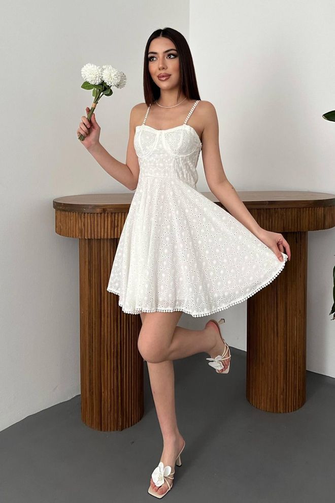Elisa Halter Scalloped Mini Dress White Wholesale Clothing Casual