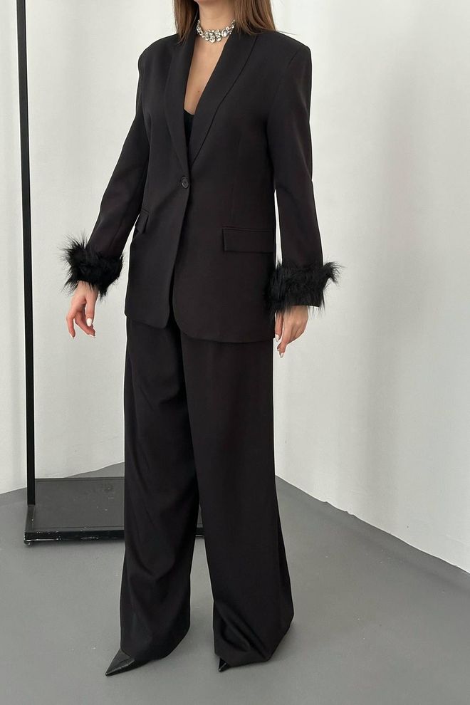 Elisa Súprava bundy a nohavíc s páperovými rukávmi čierna Veľkoobchod s oblečením Jeseň