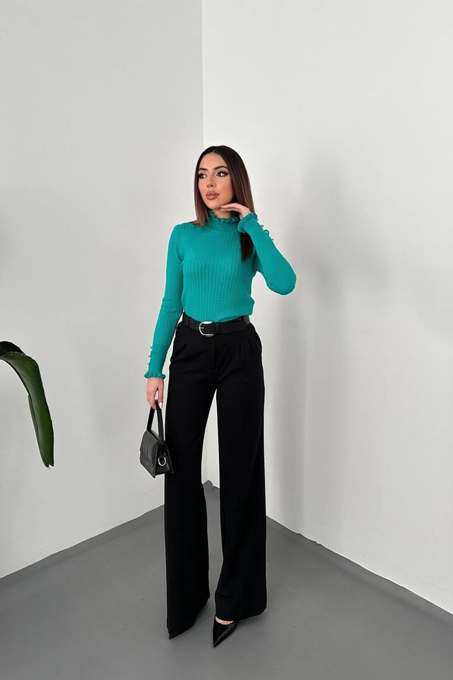 Elisa Suéter Gola Alta E Malha Tricotada Verde Roupas por atacado Casual