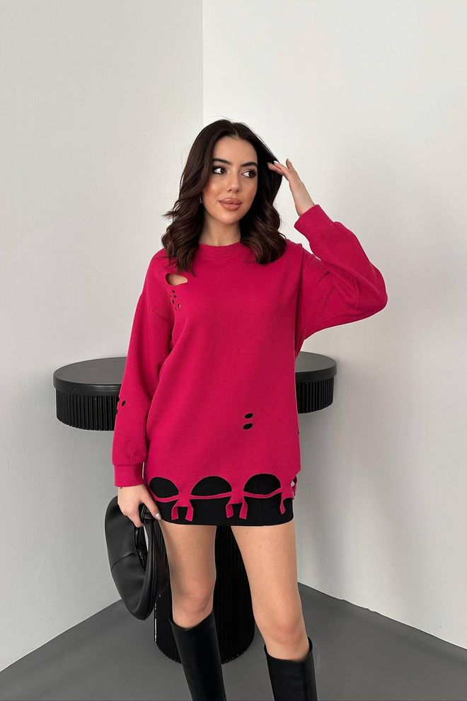 Elisa Lasergesneden blouse Fuchsia Groothandel Kleding Casual