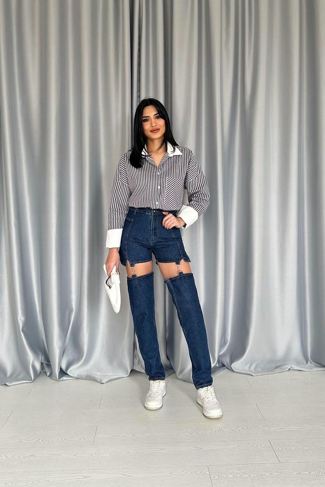 Elisa Tweedelige jeans met jarretels Blauw Groothandel Kleding Casual