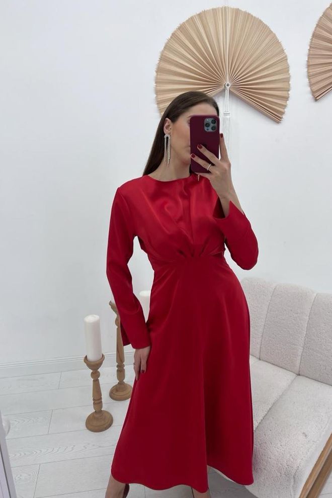 Elisa Satin Long Dress Red Wholesale Clothing Modest