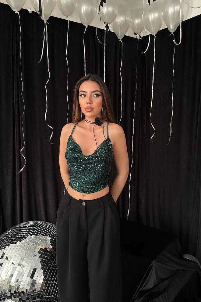 Elisa Kanten blouse met bandjes Smaragd Groothandel Kleding Glam