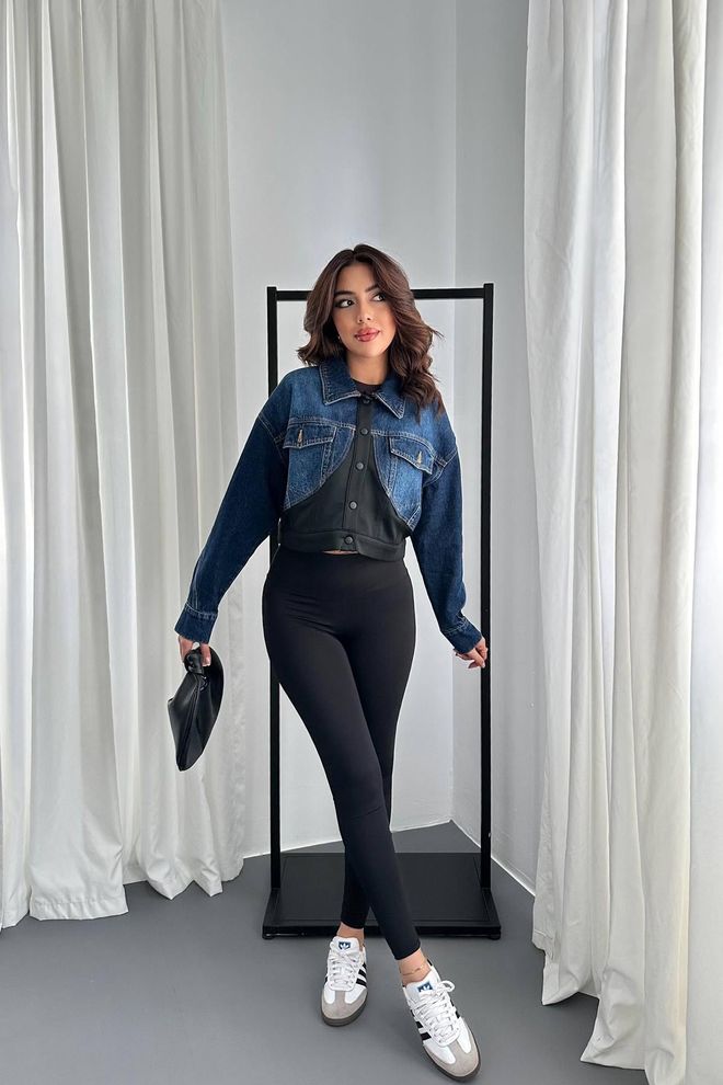 Elisa سترة دينم سكوبا مزخرفة أسود ملابس بالجملة 2