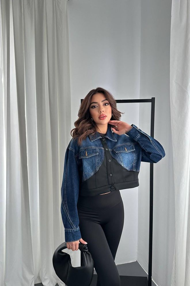 Elisa سترة دينم سكوبا مزخرفة أسود ملابس بالجملة لا يوجد قماش