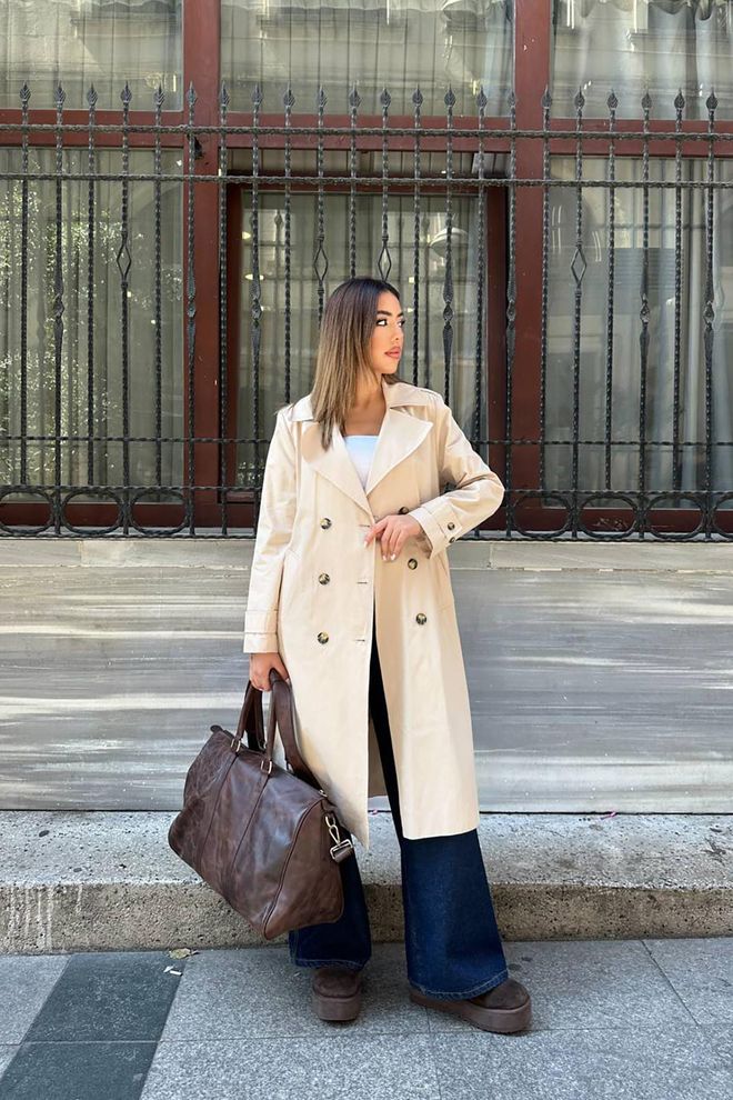 Elisa Long Belted Trench Coat Beige Wholesale Clothing Casual