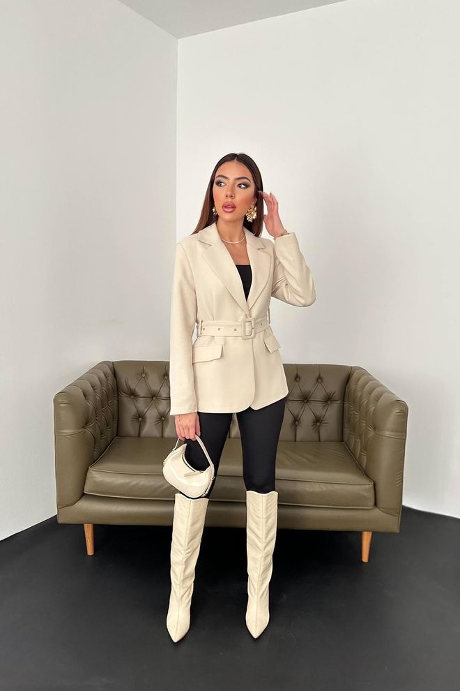 Elisa Jacket With Pocket Flap And Belt Beige Wholesale Clothing Fall