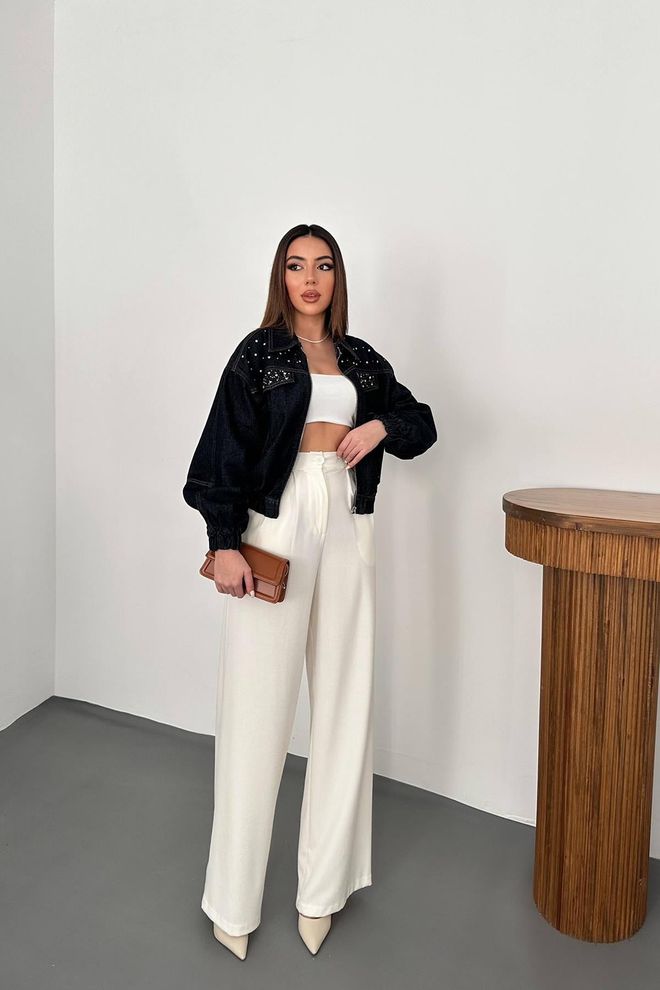 Elisa سترة جينز قصيرة مرصعة بالأحجار أزرق ملابس بالجملة 2