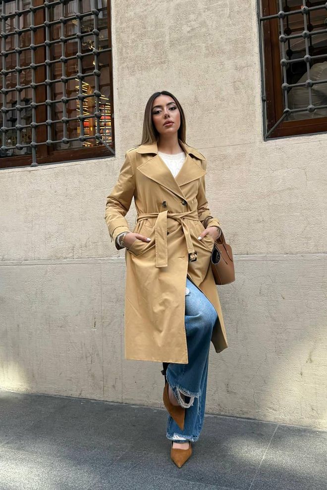 Elisa Long Belted Trench Coat Camel Wholesale Clothing Casual